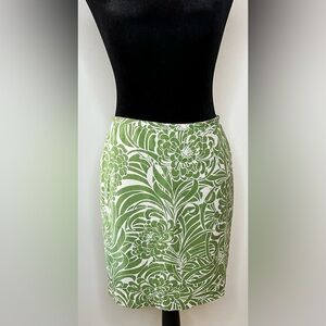 Loft Green and White floral Spring Summer pencil skirt lined zip back 2 petite